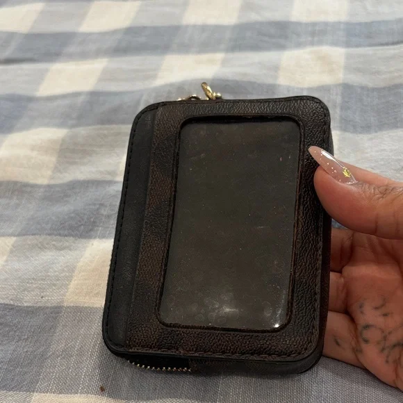 Coach Signature Brown and Black Card Holder with Gold Chain - Picture 4 of 7